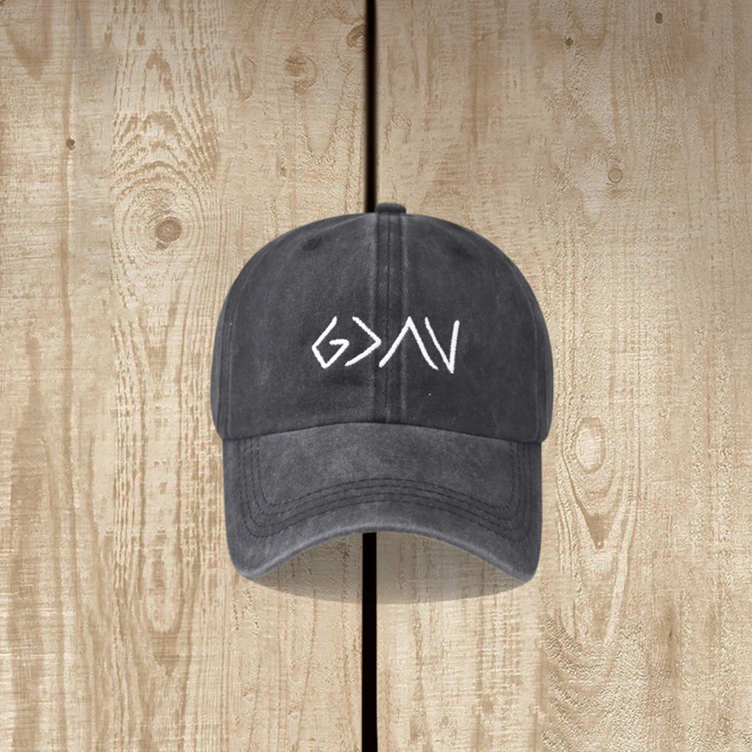 Christianartworkshop Greater Than Hardship Minimal Arrow Symbol Embroidery Washed Baseball Cap - image 4