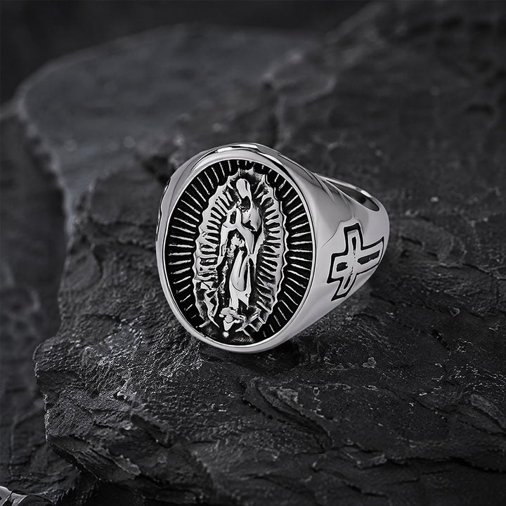 Christianartworkshop Deep Relief Our Lady Of Guadalupe Statement Ring: Timeless Emblem of Unshakable Sacred Faith - Silver - US 12 - image 8