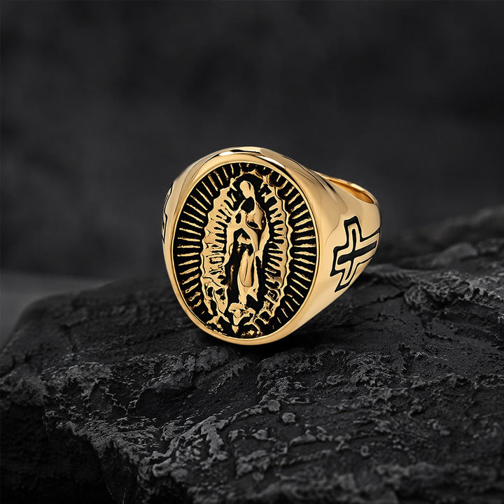 Christianartworkshop Deep Relief Our Lady Of Guadalupe Statement Ring: Timeless Emblem of Unshakable Sacred Faith - Golden - US 12 - image 2