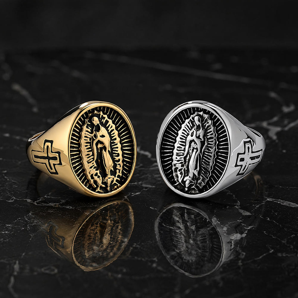 Christianartworkshop Deep Relief Our Lady Of Guadalupe Statement Ring: Timeless Emblem of Unshakable Sacred Faith - image 1