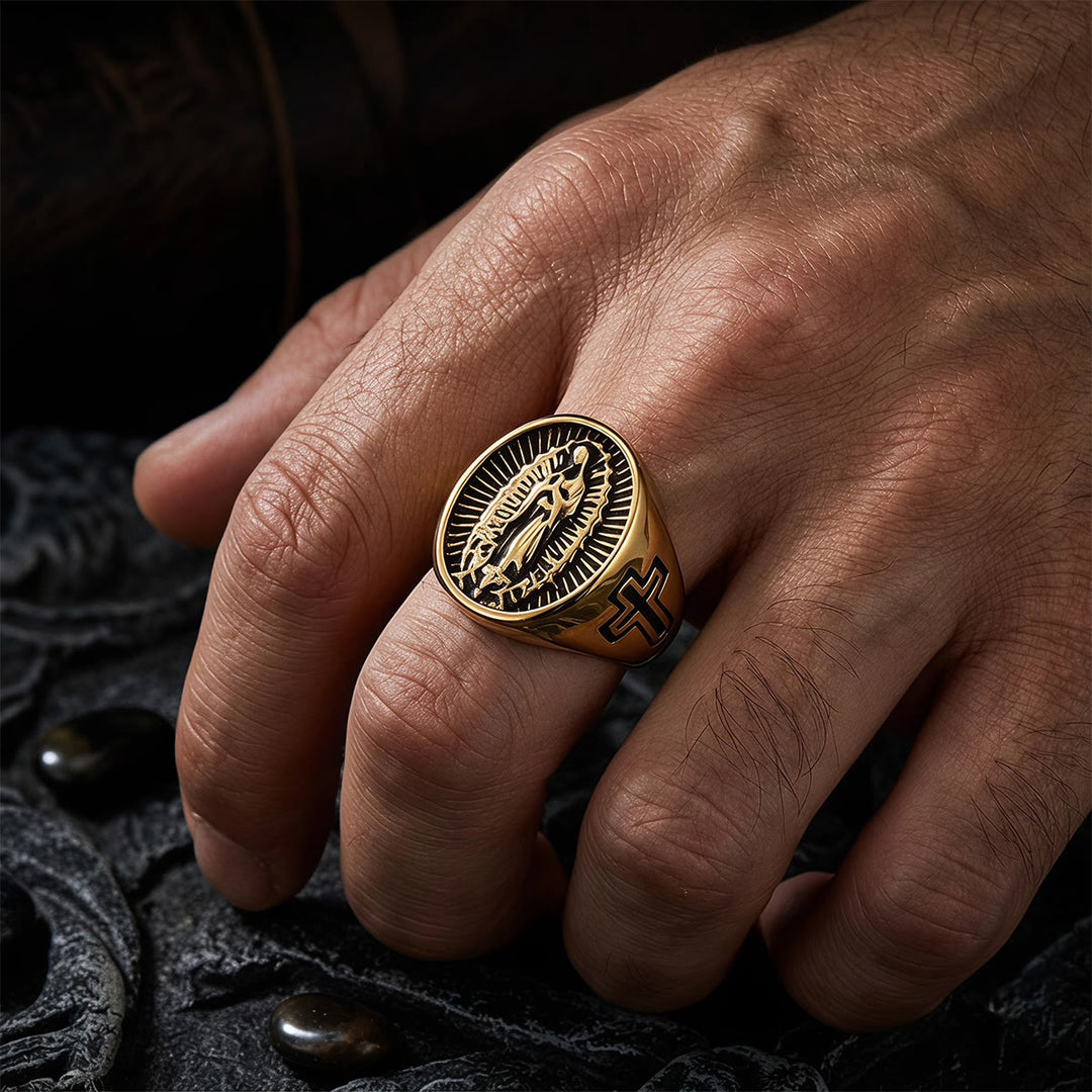 Christianartworkshop Deep Relief Our Lady Of Guadalupe Statement Ring: Timeless Emblem of Unshakable Sacred Faith - image 4