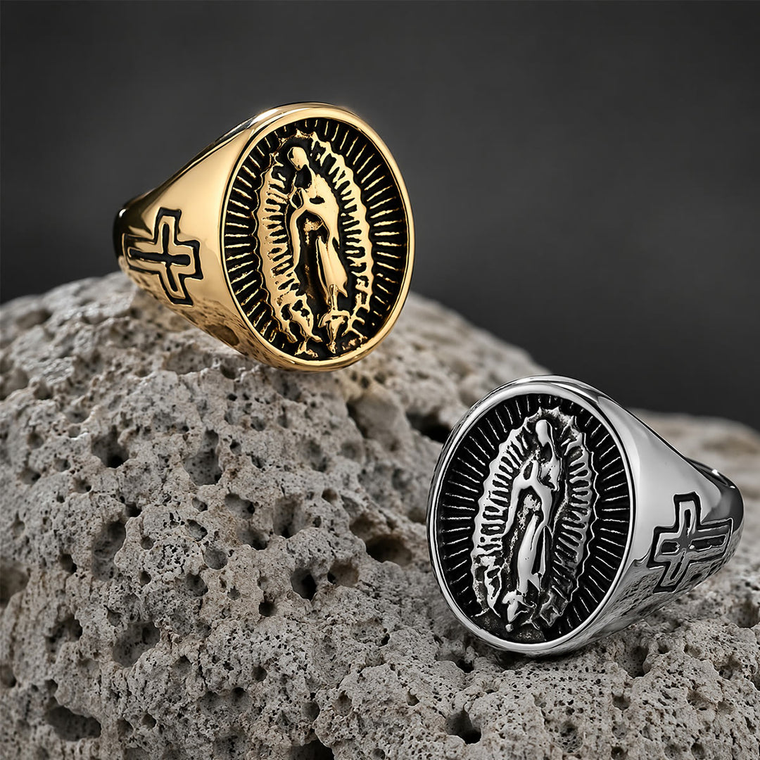 Christianartworkshop Deep Relief Our Lady Of Guadalupe Statement Ring: Timeless Emblem of Unshakable Sacred Faith - image 0