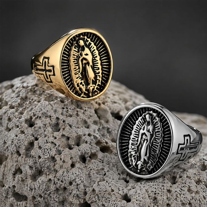 Christianartworkshop Deep Relief Our Lady Of Guadalupe Statement Ring: Timeless Emblem of Unshakable Sacred Faith - image 0