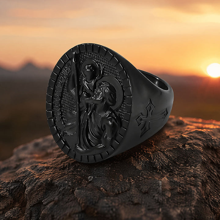 Christianartworkshop St. Christopher Round Ridged Border Signet Ring: Timeless Emblem of Unshakable Sacred Faith - image 17