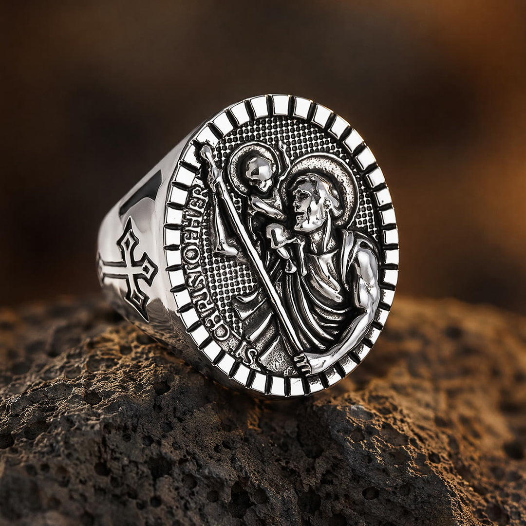 Christianartworkshop St. Christopher Round Ridged Border Signet Ring: Timeless Emblem of Unshakable Sacred Faith - image 8