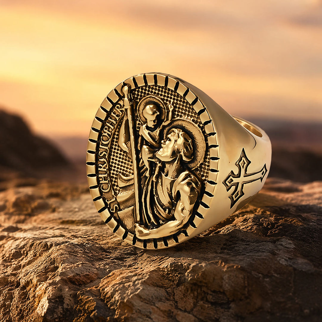 Christianartworkshop St. Christopher Round Ridged Border Signet Ring: Timeless Emblem of Unshakable Sacred Faith - image 13