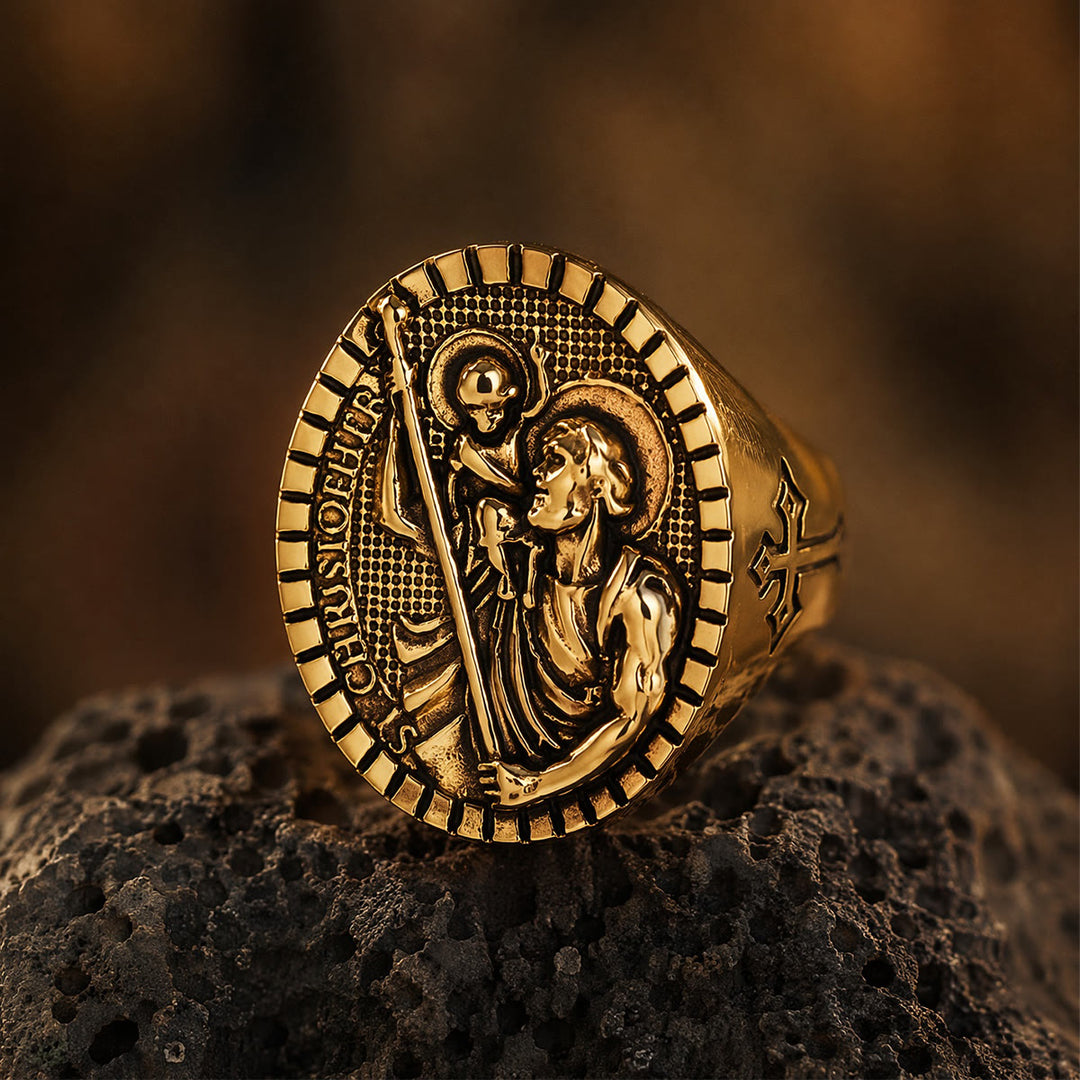 Christianartworkshop St. Christopher Round Ridged Border Signet Ring: Timeless Emblem of Unshakable Sacred Faith - image 12