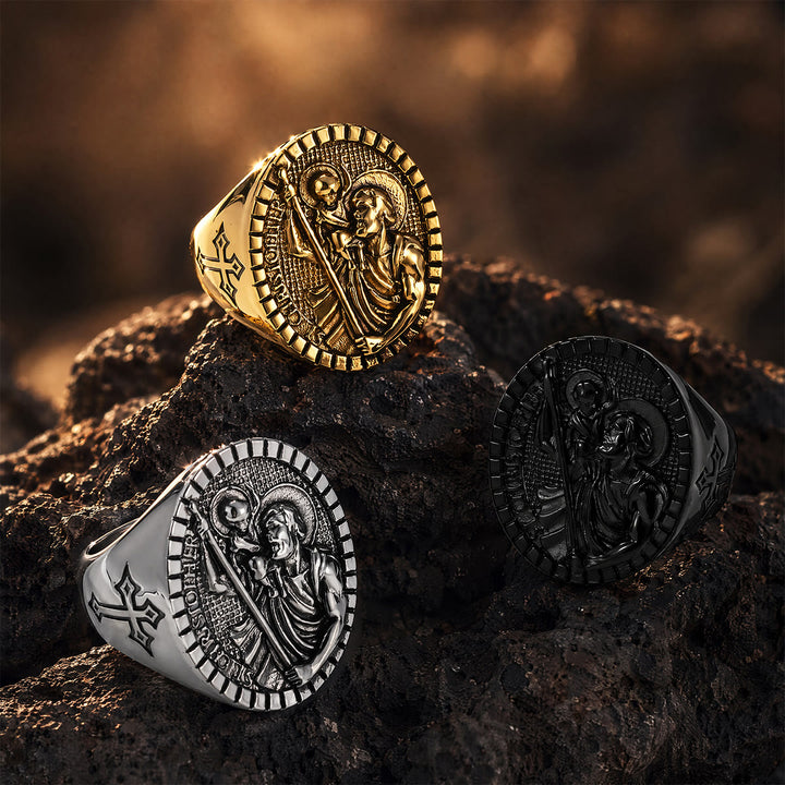 Christianartworkshop St. Christopher Round Ridged Border Signet Ring: Timeless Emblem of Unshakable Sacred Faith - image 2