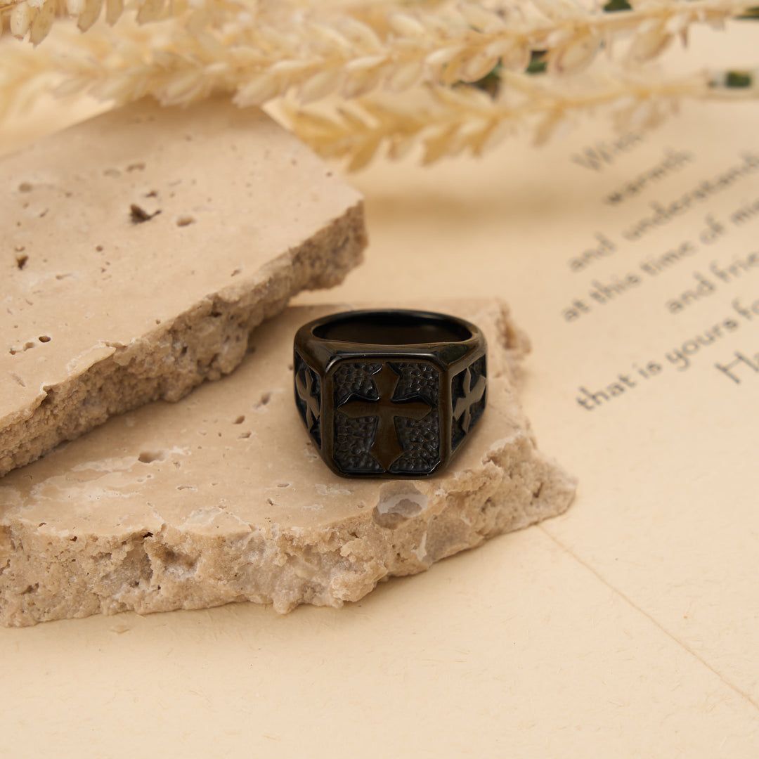 Christianartworkshop Dual Side Square Panel Solid Cross Signet Ring: Timeless Emblem of Unshakable Sacred Faith - Black - US 15 - image 4