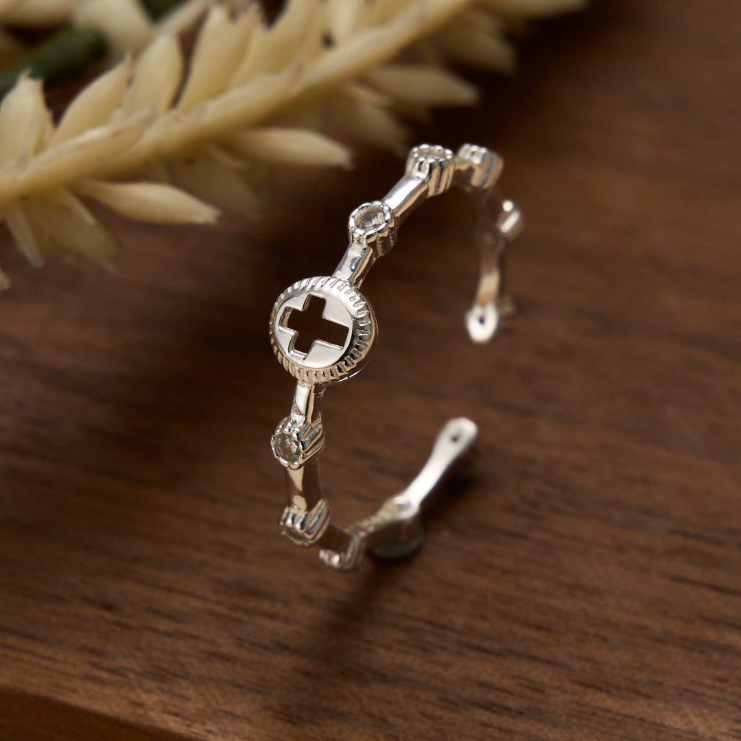 Christianartworkshop Sterling Silver Hollow Cross Open Adjustable Ring: Timeless Emblem of Unshakable Sacred Faith - Cross&Circle(Suitable for US sizes 6-10) - image 3