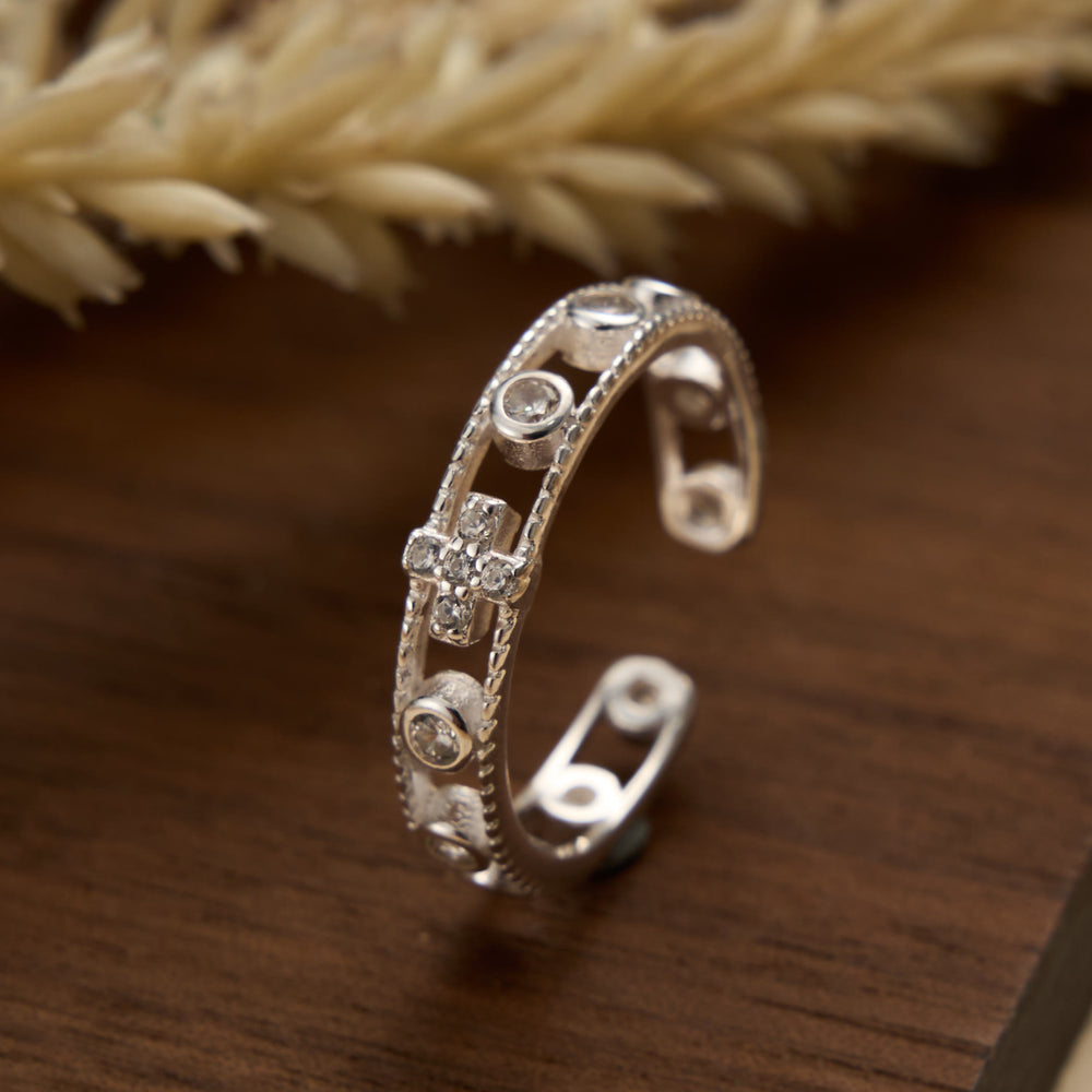 Christianartworkshop Sterling Silver Hollow Cross Open Adjustable Ring: Timeless Emblem of Unshakable Sacred Faith - Cross(Suitable for US sizes 7-10) - image 1