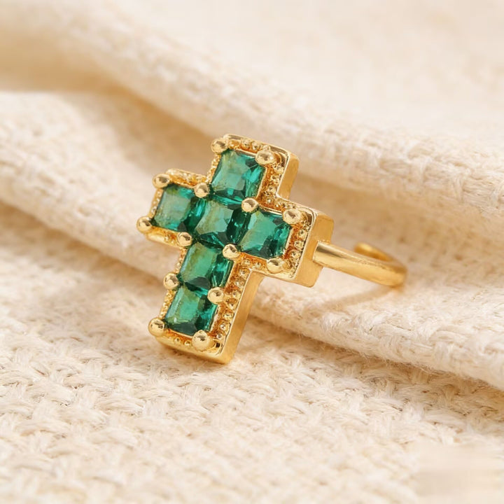 Christianartworkshop Multi-Tone Framed Cross Adjustable Faith Ring: Timeless Emblem of Unshakable Sacred Faith - Green - image 10