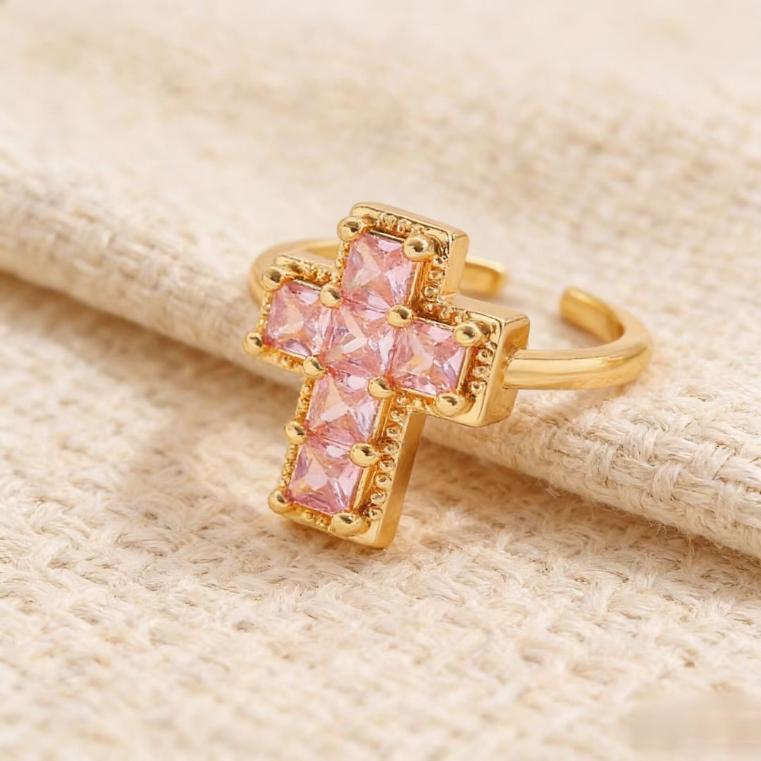 Christianartworkshop Multi-Tone Framed Cross Adjustable Faith Ring: Timeless Emblem of Unshakable Sacred Faith - Pink - image 8
