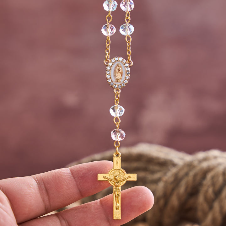 Christianartworkshop Oval Sacred Portrait Our Lady Multi-Tone Bead Crucifix Car Hanging Pendant: A Reminder of Merciful Divine Protection on Every Trip - image 10