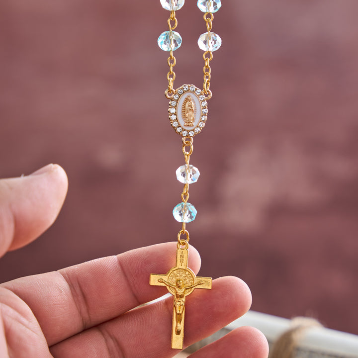 Christianartworkshop Oval Sacred Portrait Our Lady Multi-Tone Bead Crucifix Car Hanging Pendant: A Reminder of Merciful Divine Protection on Every Trip - image 8