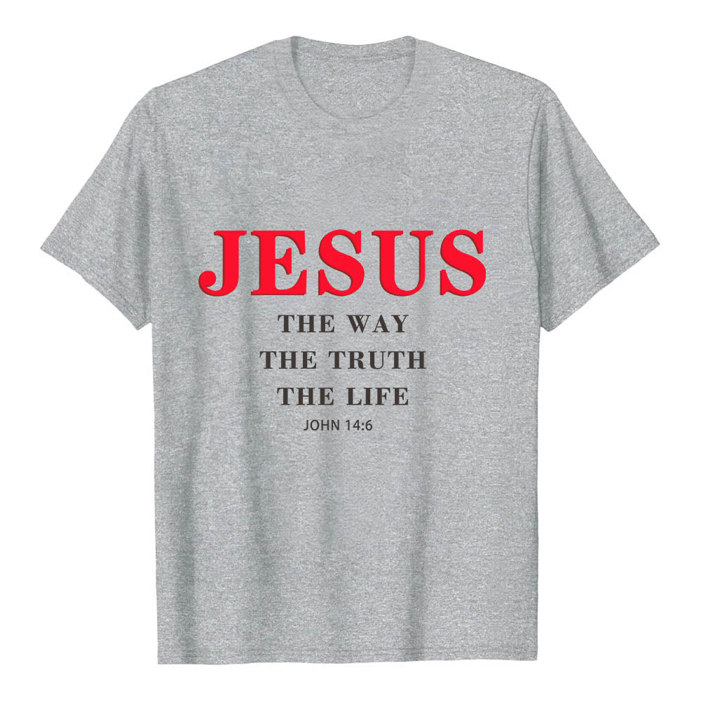 Christianartworkshop Large Bold Serif JESUS The Way The Truth The Life John 14:6 Print Premium Short Sleeve T-Shirt - Grey - 2XL - image 15