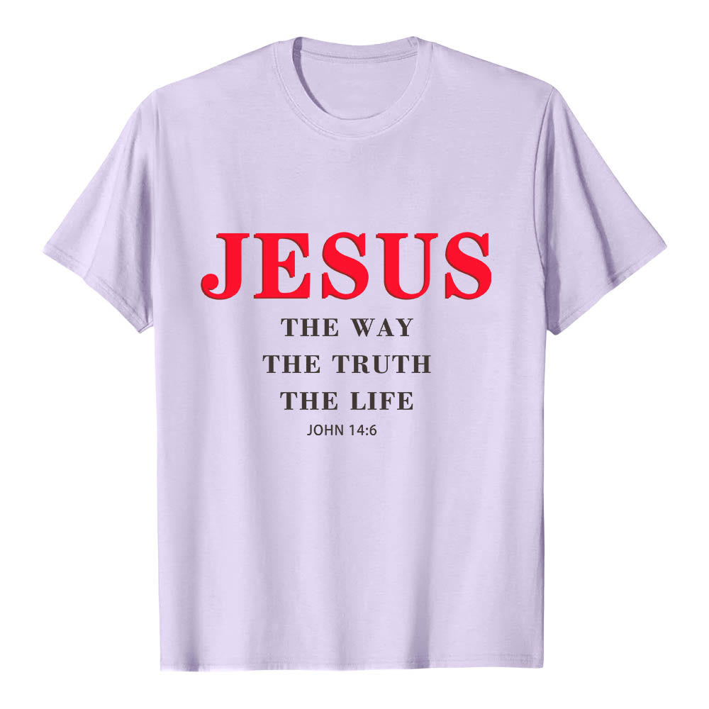 Christianartworkshop Large Bold Serif JESUS The Way The Truth The Life John 14:6 Print Premium Short Sleeve T-Shirt - Purple - 2XL - image 9