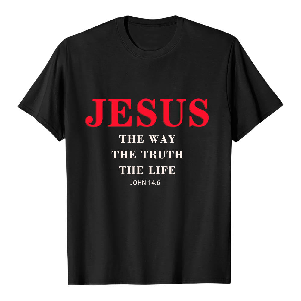 Christianartworkshop Large Bold Serif JESUS The Way The Truth The Life John 14:6 Print Premium Short Sleeve T-Shirt - Black - 2XL - image 12