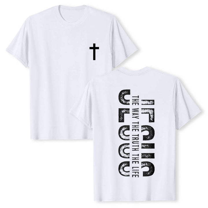 Christianartworkshop Front Cross Back Vertical Distressed JESUS The Way The Truth The Life Premium Short Sleeve T-Shirt - White - 2XL - image 3