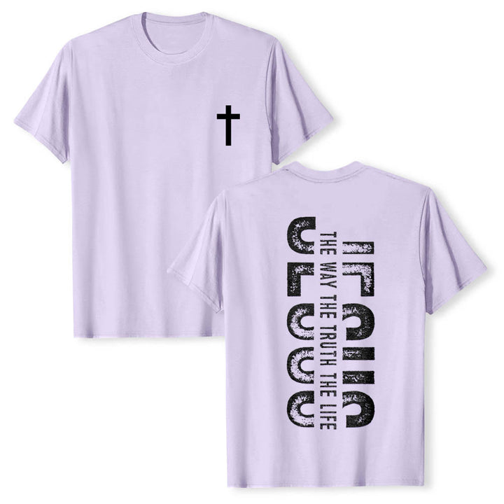Christianartworkshop Front Cross Back Vertical Distressed JESUS The Way The Truth The Life Premium Short Sleeve T-Shirt - Purple - 2XL - image 12