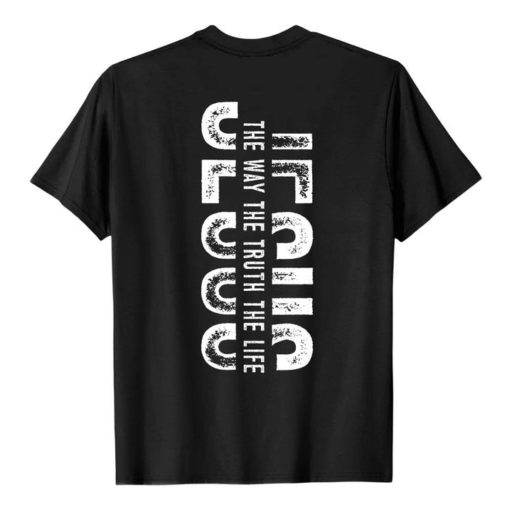 Christianartworkshop Front Cross Back Vertical Distressed JESUS The Way The Truth The Life Premium Short Sleeve T-Shirt - image 17