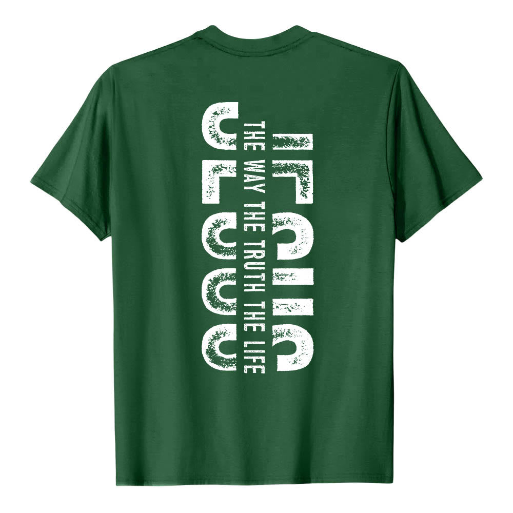 Christianartworkshop Front Cross Back Vertical Distressed JESUS The Way The Truth The Life Premium Short Sleeve T-Shirt - image 8