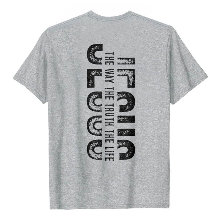Christianartworkshop Front Cross Back Vertical Distressed JESUS The Way The Truth The Life Premium Short Sleeve T-Shirt - image 2