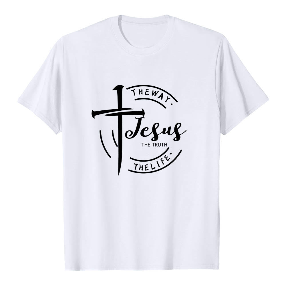 Christianartworkshop Brush Stroke Cross Circular Frame Jesus The Way The Truth The Life Premium Short Sleeve T-Shirt - White - 2XL - image 3