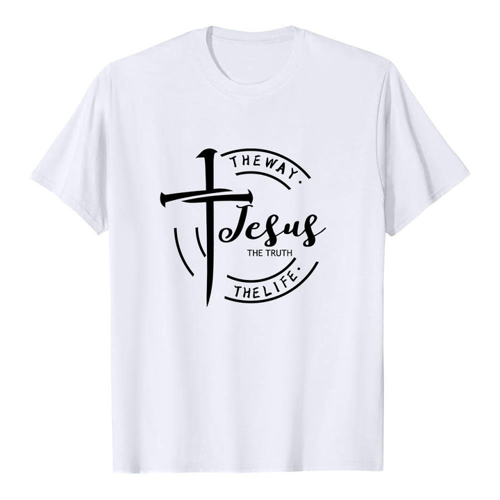 Christianartworkshop Brush Stroke Cross Circular Frame Jesus The Way The Truth The Life Premium Short Sleeve T-Shirt - White - 2XL - image 3