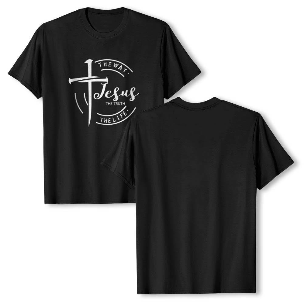 Christianartworkshop Brush Stroke Cross Circular Frame Jesus The Way The Truth The Life Premium Short Sleeve T-Shirt - image 16