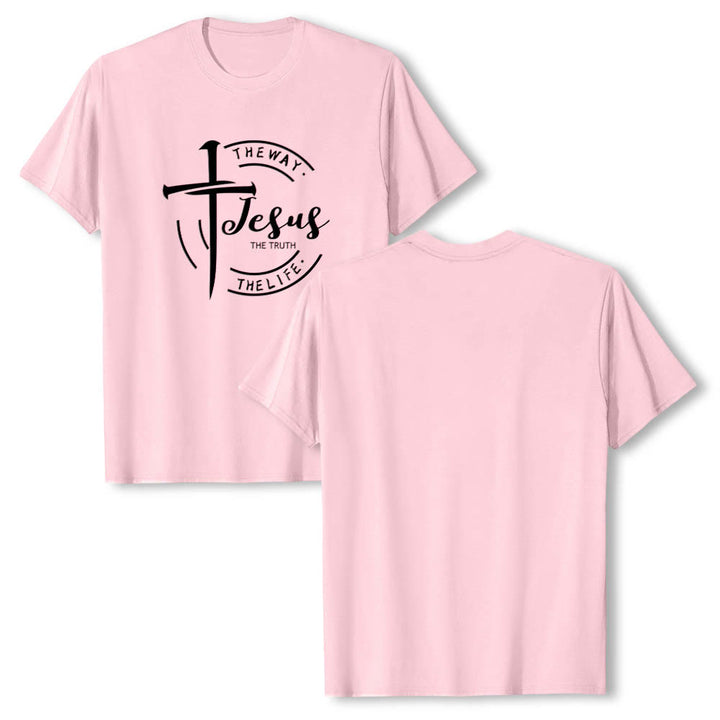Christianartworkshop Brush Stroke Cross Circular Frame Jesus The Way The Truth The Life Premium Short Sleeve T-Shirt - image 25