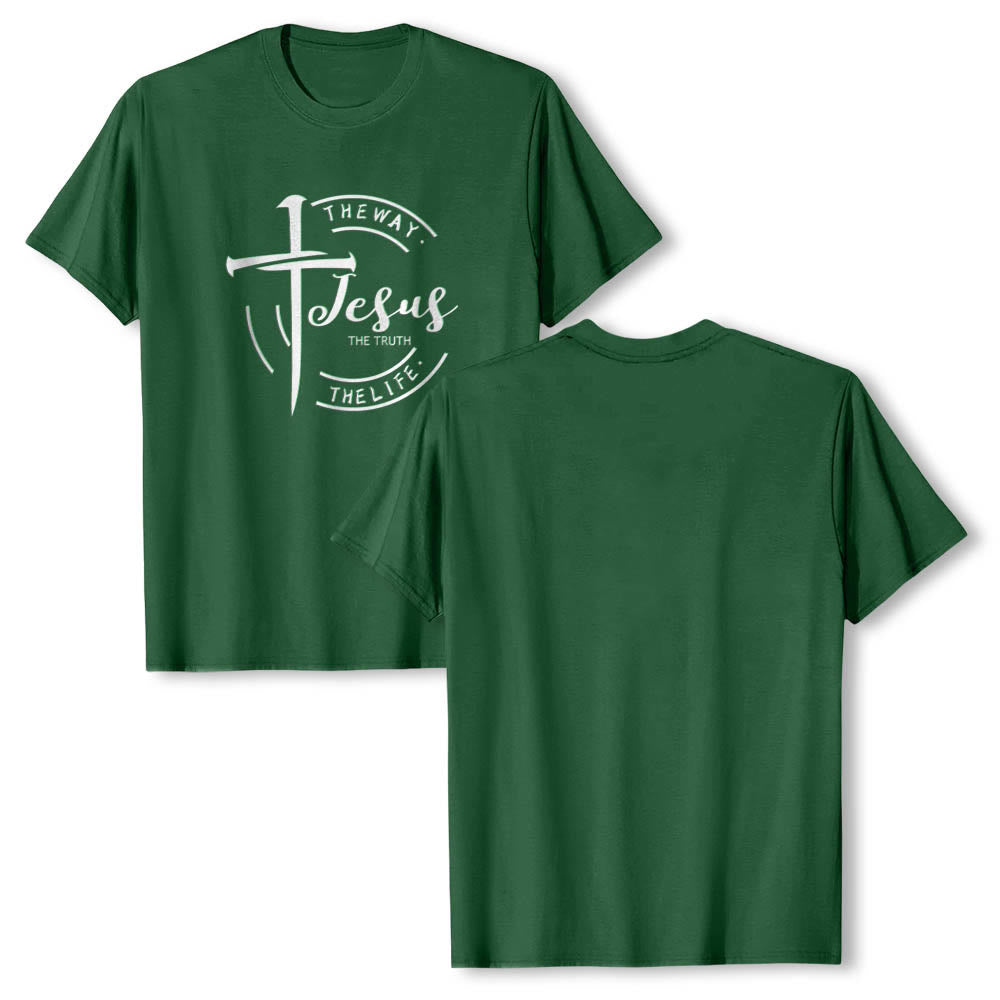 Christianartworkshop Brush Stroke Cross Circular Frame Jesus The Way The Truth The Life Premium Short Sleeve T-Shirt - image 7