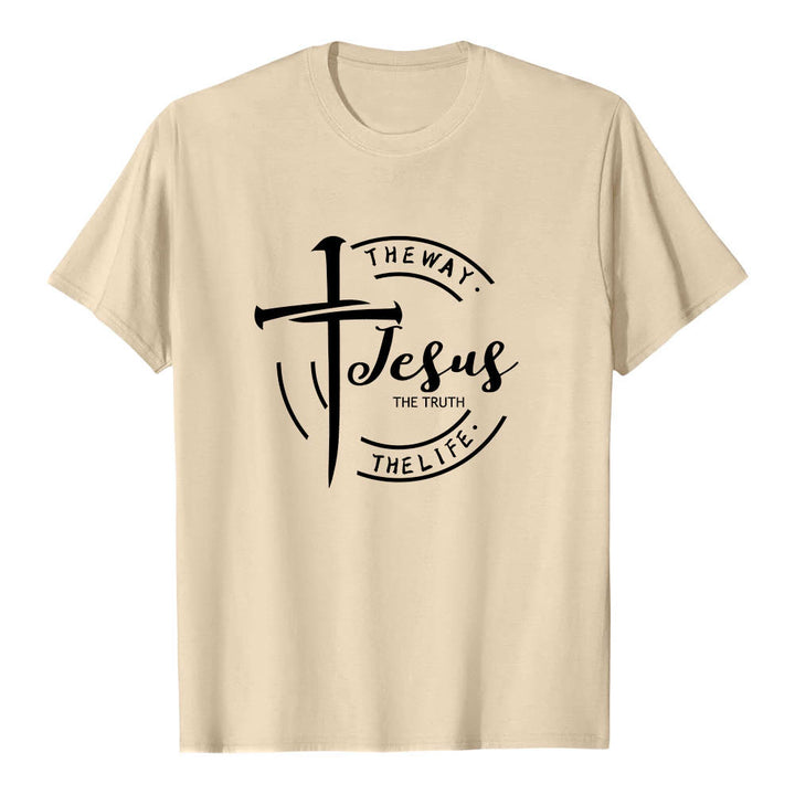 Christianartworkshop Brush Stroke Cross Circular Frame Jesus The Way The Truth The Life Premium Short Sleeve T-Shirt - Beige - 2XL - image 18