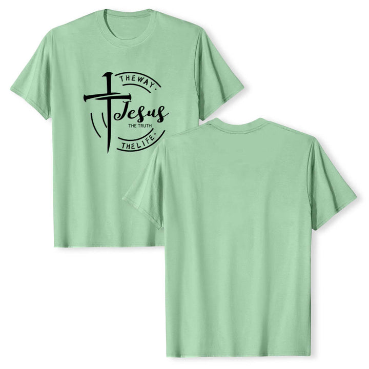 Christianartworkshop Brush Stroke Cross Circular Frame Jesus The Way The Truth The Life Premium Short Sleeve T-Shirt - image 22