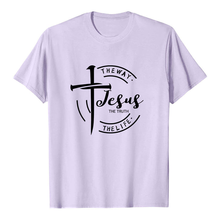 Christianartworkshop Brush Stroke Cross Circular Frame Jesus The Way The Truth The Life Premium Short Sleeve T-Shirt - Purple - 2XL - image 12