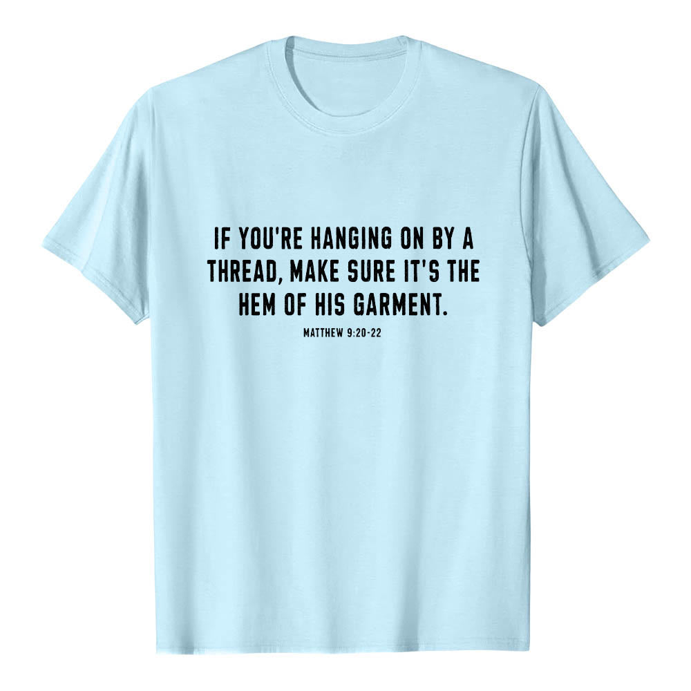 Christianartworkshop If You're Hanging On By A Thread Matthew 9:22 Front Shepherd & Sheep Drawing Back Premium Short Sleeve T-Shirt - image 10