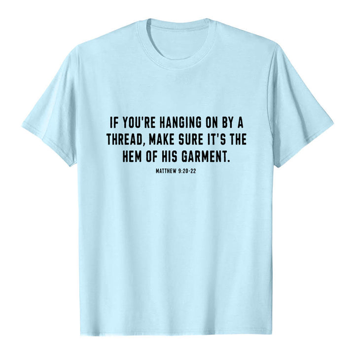 Christianartworkshop If You're Hanging On By A Thread Matthew 9:22 Front Shepherd & Sheep Drawing Back Premium Short Sleeve T-Shirt - image 10