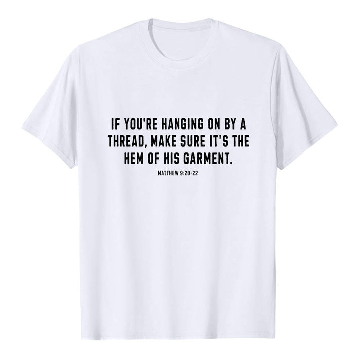 Christianartworkshop If You're Hanging On By A Thread Matthew 9:22 Front Shepherd & Sheep Drawing Back Premium Short Sleeve T-Shirt - image 4