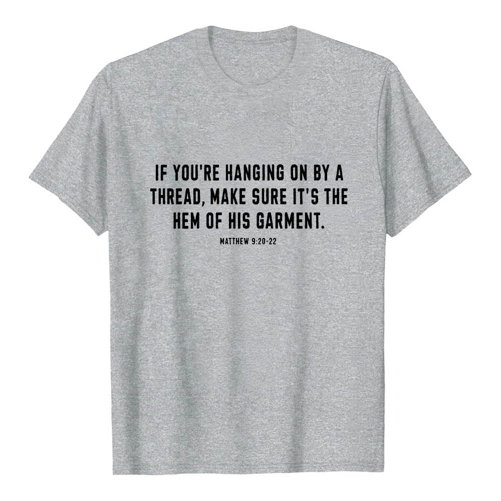 Christianartworkshop If You're Hanging On By A Thread Matthew 9:22 Front Shepherd & Sheep Drawing Back Premium Short Sleeve T-Shirt - image 1