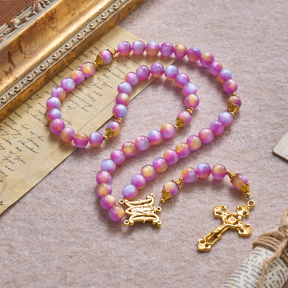 Christianartworkshop Gradient Iridescent Cat’s Eye Bead Crucifix & Arched Our Lady Prayer Rosary - image 2