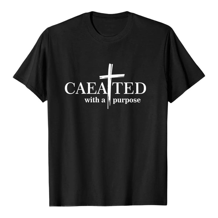Christianartworkshop Created With A Purpose Brush Stroke Cross Split Main Word Premium Short Sleeve T-Shirt - Black - 2XL - image 0