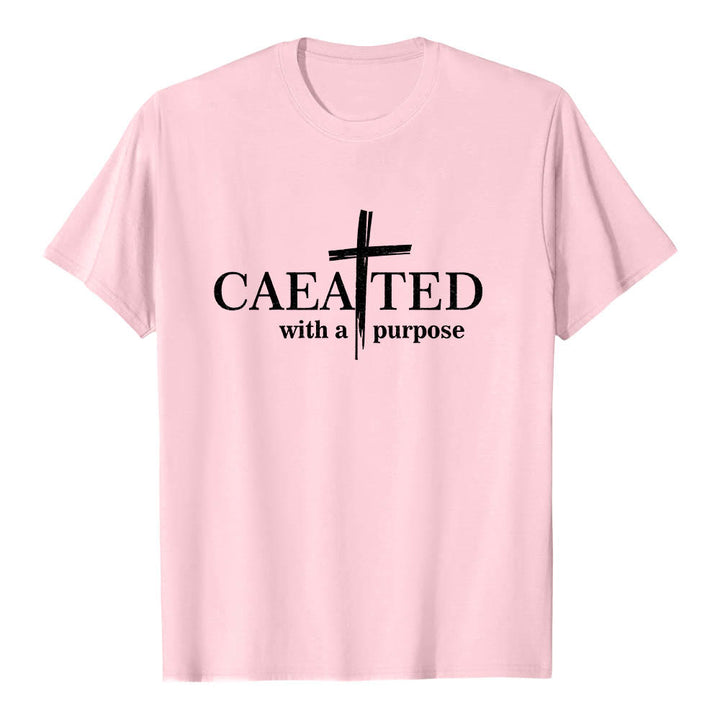 Christianartworkshop Created With A Purpose Brush Stroke Cross Split Main Word Premium Short Sleeve T-Shirt - Pink - 2XL - image 24