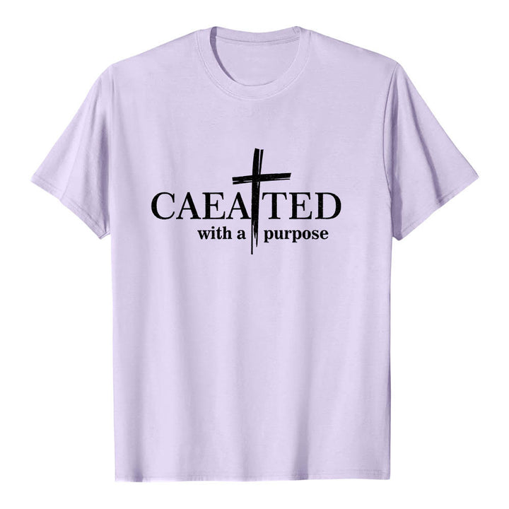 Christianartworkshop Created With A Purpose Brush Stroke Cross Split Main Word Premium Short Sleeve T-Shirt - Purple - 2XL - image 9