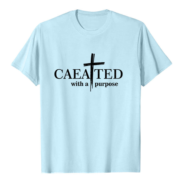 Christianartworkshop Created With A Purpose Brush Stroke Cross Split Main Word Premium Short Sleeve T-Shirt - Blue - 2XL - image 6