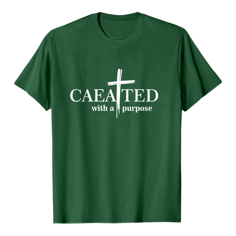 Christianartworkshop Created With A Purpose Brush Stroke Cross Split Main Word Premium Short Sleeve T-Shirt - Dark Green - 2XL - image 3