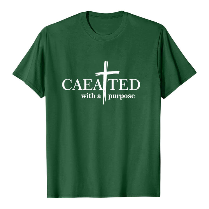 Christianartworkshop Created With A Purpose Brush Stroke Cross Split Main Word Premium Short Sleeve T-Shirt - Dark Green - 2XL - image 3