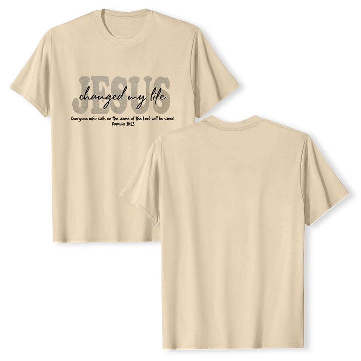 Christianartworkshop JESUS Overlay Cursive Changed My Life Romans 10:13 Triple Layer Text Premium Short Sleeve T-Shirt - Beige - 2XL - image 18