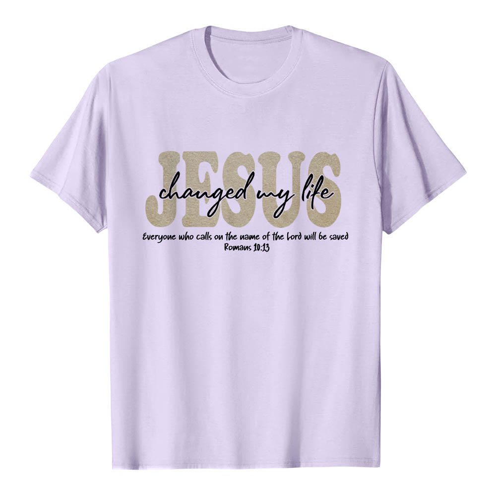Christianartworkshop JESUS Overlay Cursive Changed My Life Romans 10:13 Triple Layer Text Premium Short Sleeve T-Shirt - Purple - 2XL - image 12