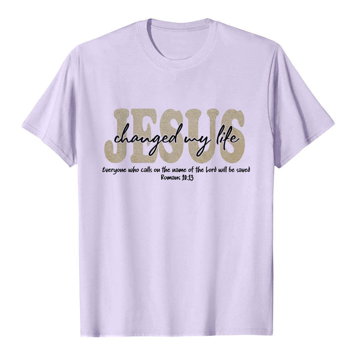 Christianartworkshop JESUS Overlay Cursive Changed My Life Romans 10:13 Triple Layer Text Premium Short Sleeve T-Shirt - Purple - 2XL - image 12