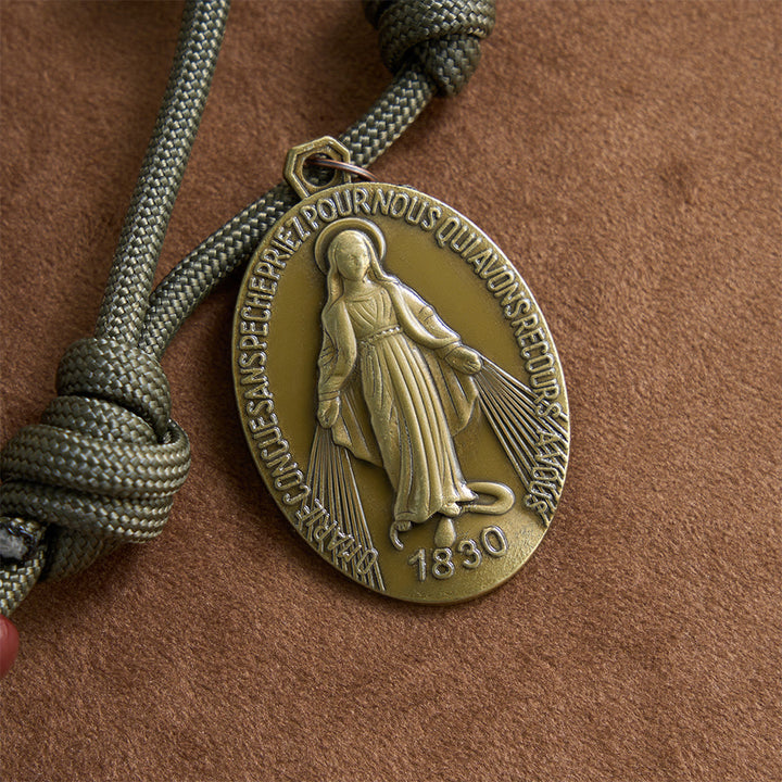Christianartworkshop 15 Decade Paracord Brown Barrel Bead Miraculous Medal Triple Panel Crucifix Rosary - image 6